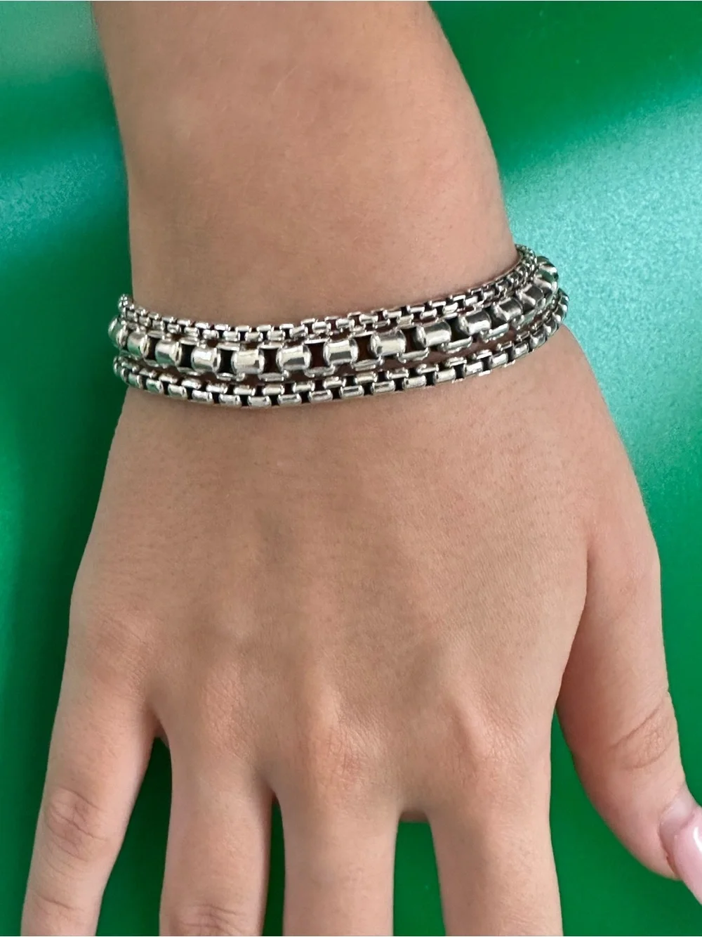 JAI 925 Sterling Silver Multi-Row Box Chain Bracelet - Silver